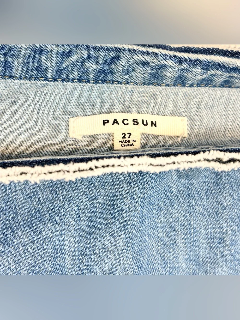 PacSun Denim Wrap Mini Skirt 27 Raw Waistband Frayed Hem Medium Wash Y2K